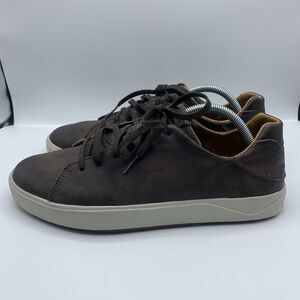 OluKai Lae'Ahi Li'Ili Mens Shoes Size 10 Brown Leather Lace Up Casual Sneakers